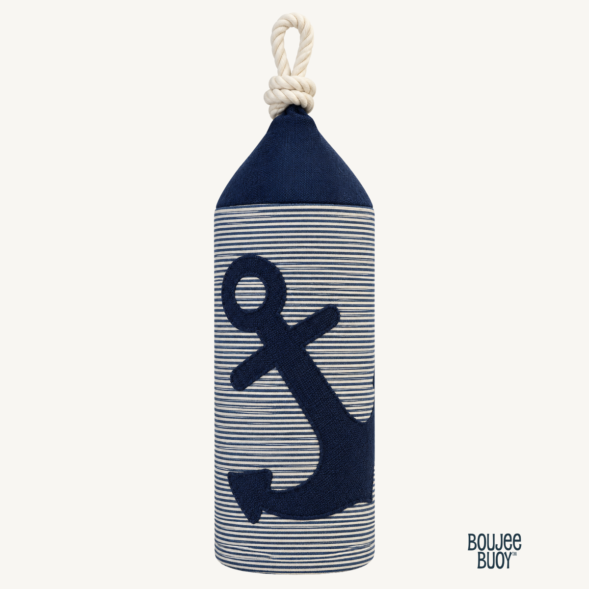 Boujee Buoy™ Decorative Buoy Pillow – Pinstripe Anchor Appliqué