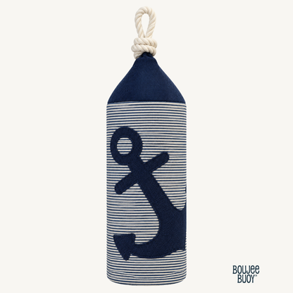 Boujee Buoy™ Decorative Buoy Pillow – Pinstripe Anchor Appliqué