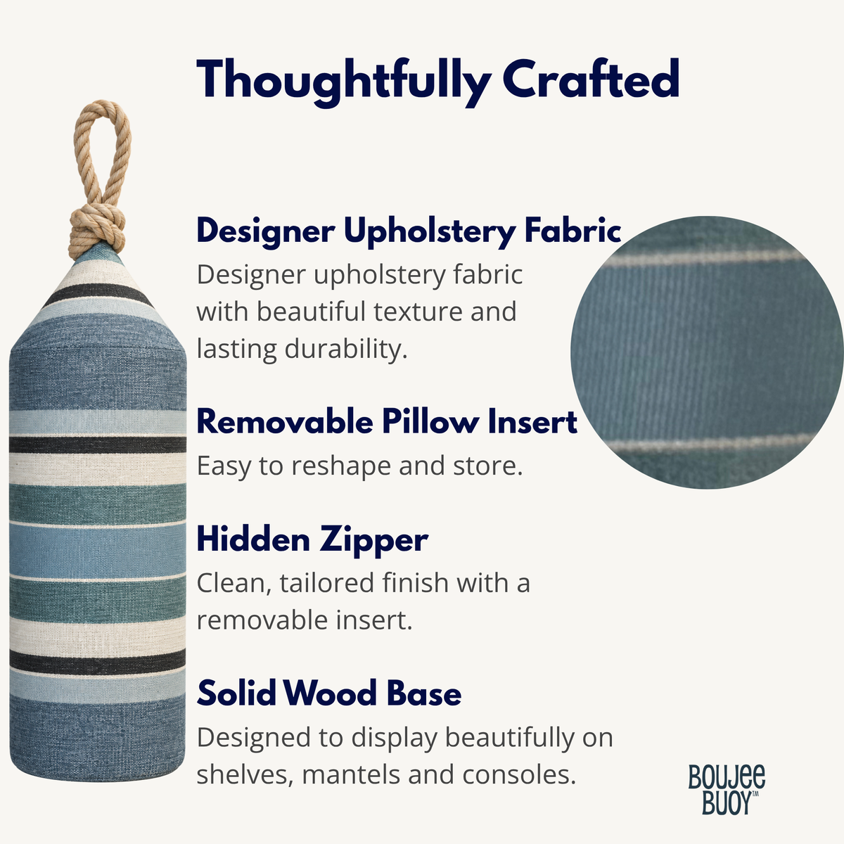 Captain's Stripe Boujee Buoy™ Pillow | Coastal Nautical Home Decor