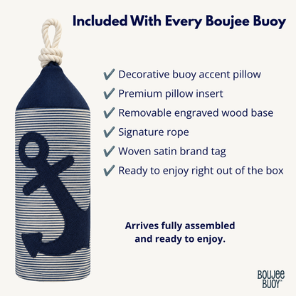 Boujee Buoy™ Decorative Buoy Pillow – Pinstripe Anchor Appliqué