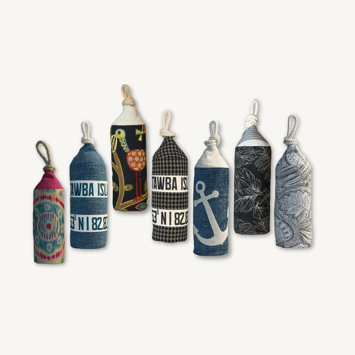 Boujee Buoy decorative pillow collection featuring coastal, personalized and designer fabric styles