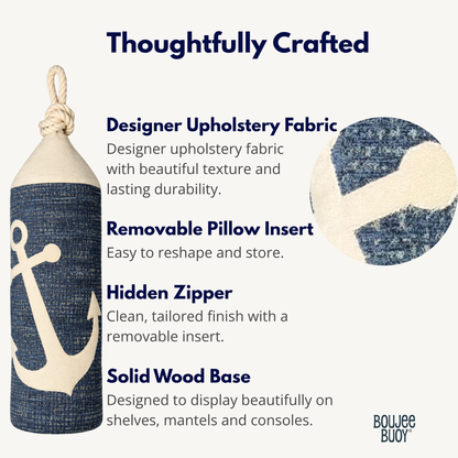 Boujee Buoy Anchor Appliqué decorative pillow features