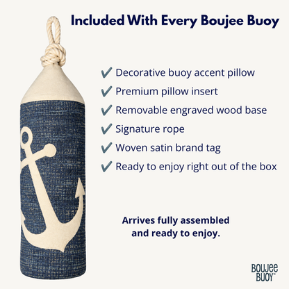 Boujee Buoy Anchor Appliqué decorative pillow with removable insert, wood base and signature rope